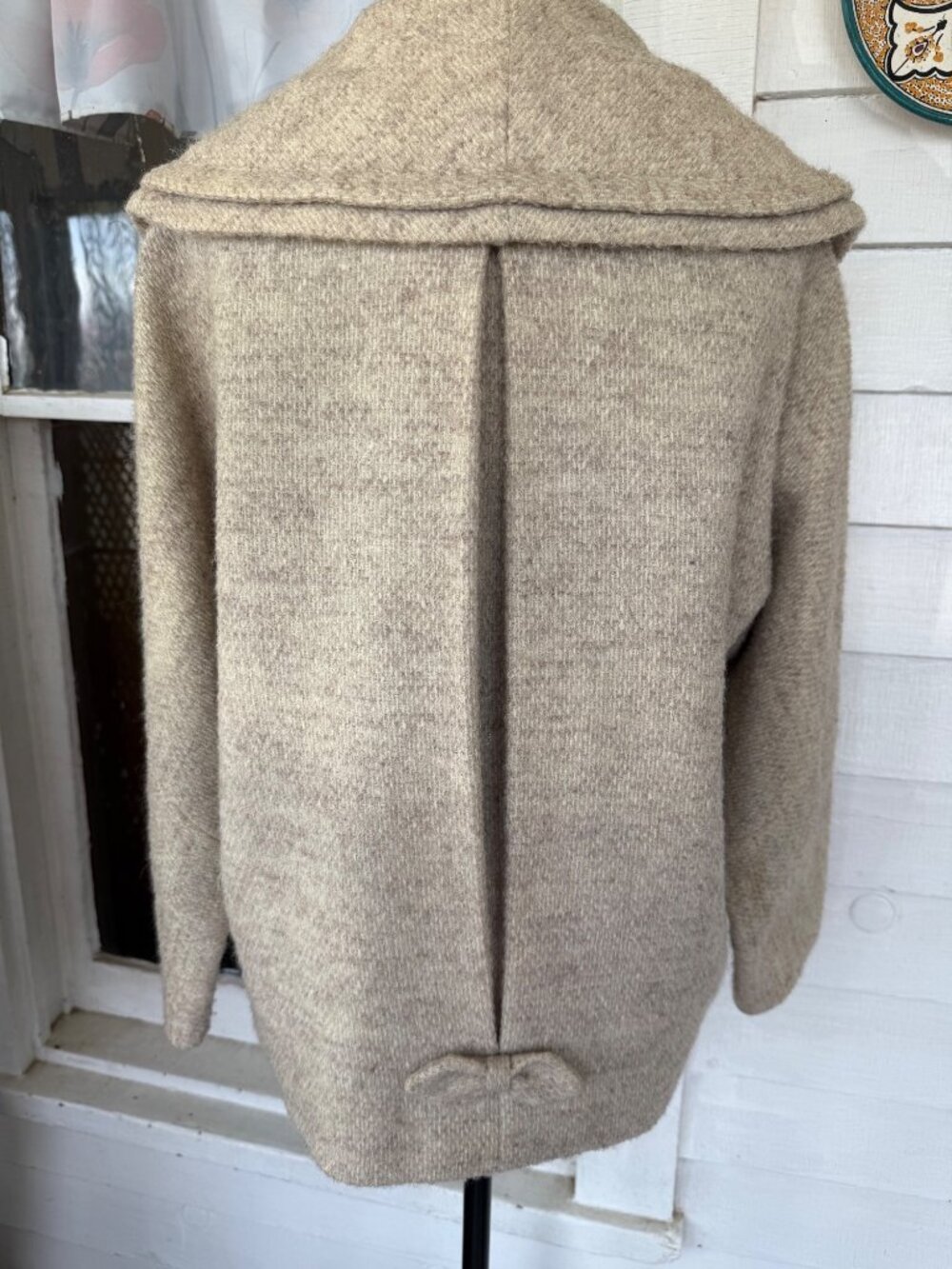 Vintage 50s "A Present Vogue" Short Wool Open Overcoat Beige M/L - Picture 16 of 16